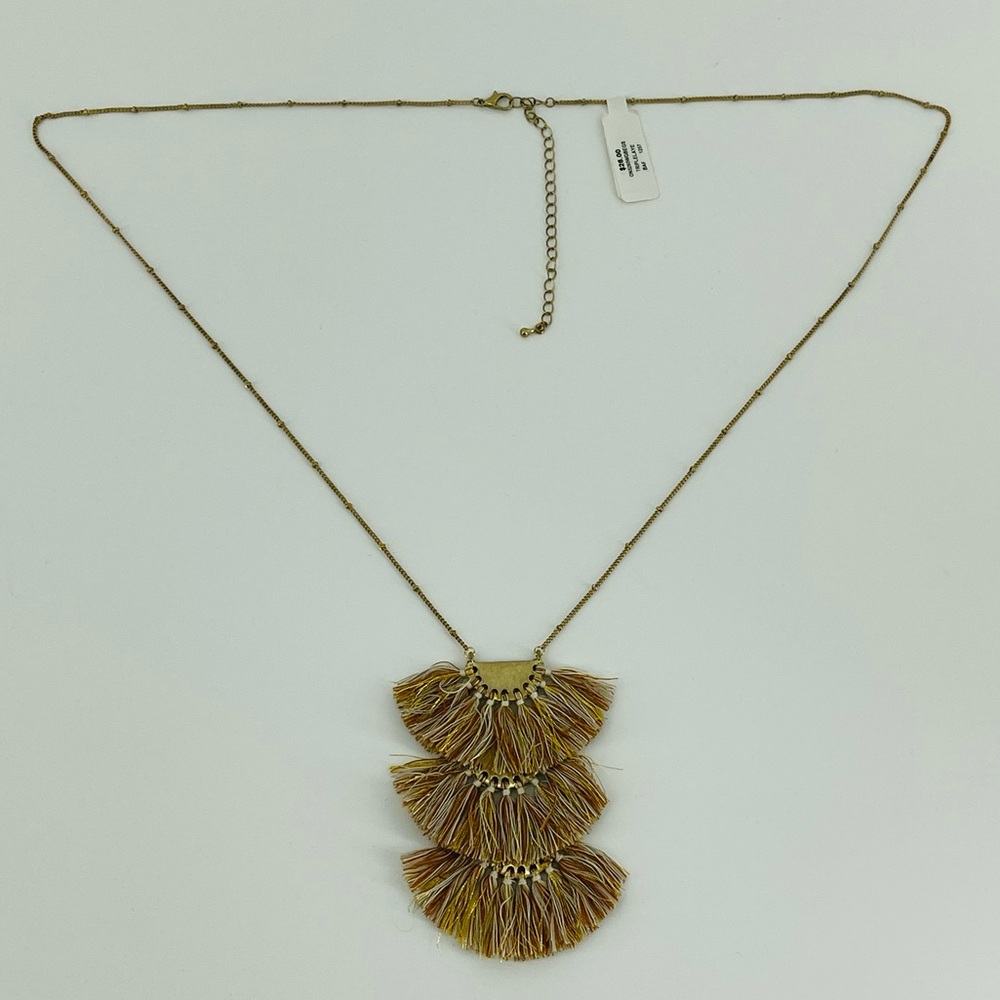 Gold Tone Tiered Tassel Necklace, NWT, Lightweight Boho Neutral
